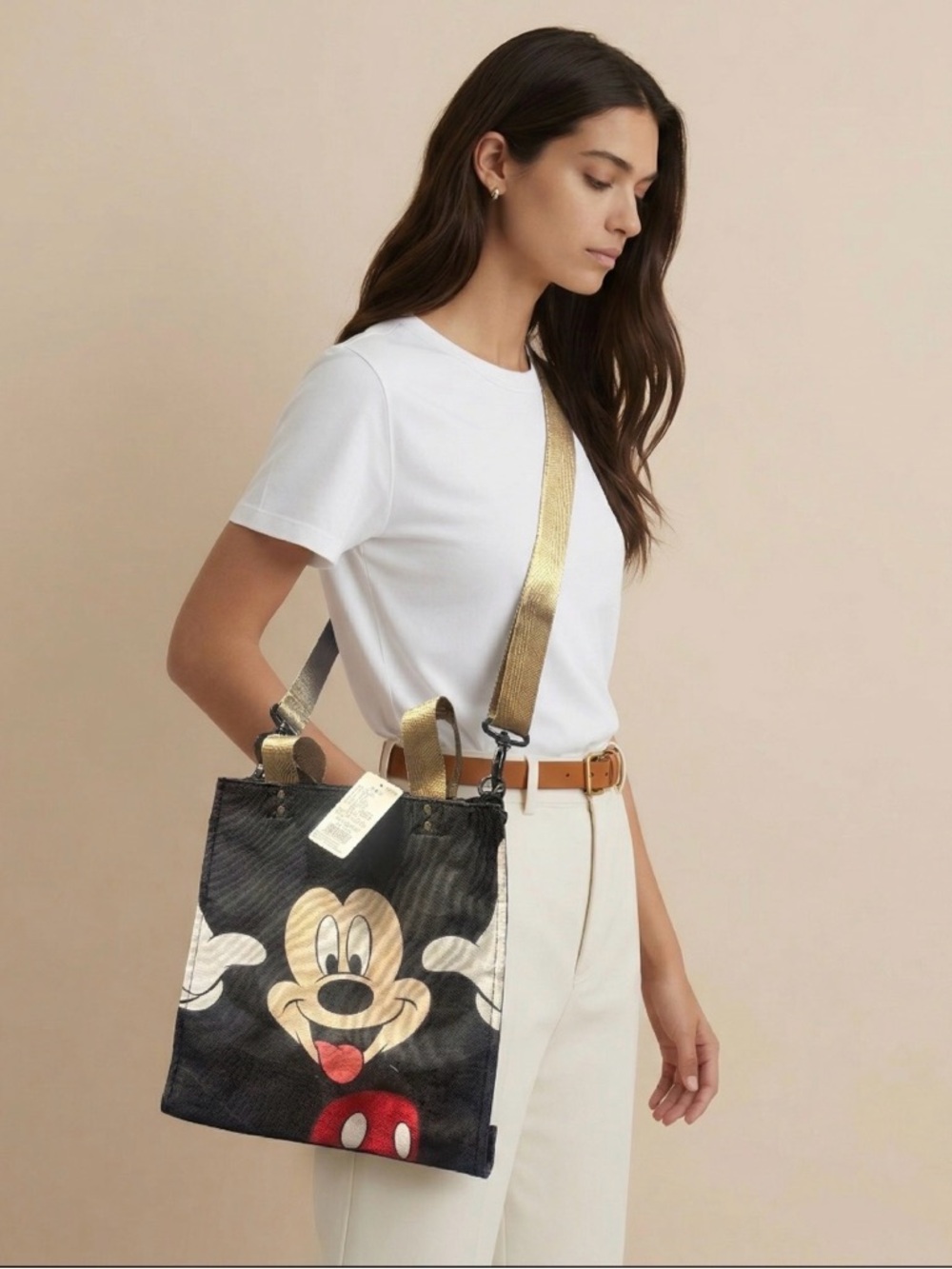 Gold-Accent Black Mickey Tote Bag